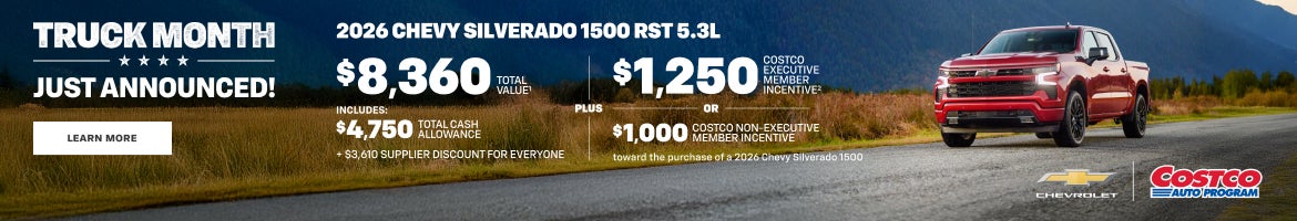 2026 Chevy Silverado 1500 RST 5.3L. $8,360 TOTAL VALUE. Includes $4,750 Total Cash Allowance + $3...